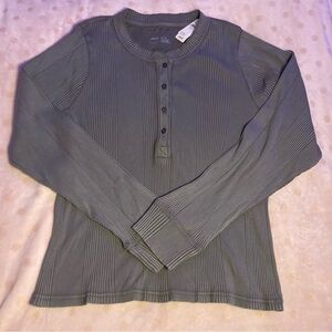 Aerie Gray Ribbed Long Sleeve Top